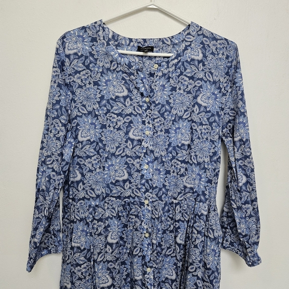 Talbots Sz 12 Cotton Voile Flowy Tiered dress Buoyant Blossoms Maxi Belt Dress - Picture 3 of 15